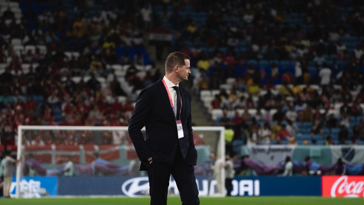On the pitch before kickoff, Qatar